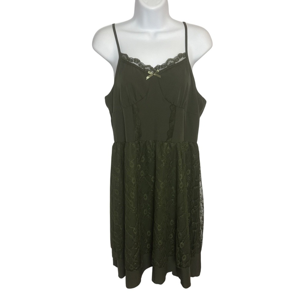 Babydoll Whimsigoth Womens Large Dress Green Floral Lace Tiered‎ Feminine NWT - Picture 2 of 9